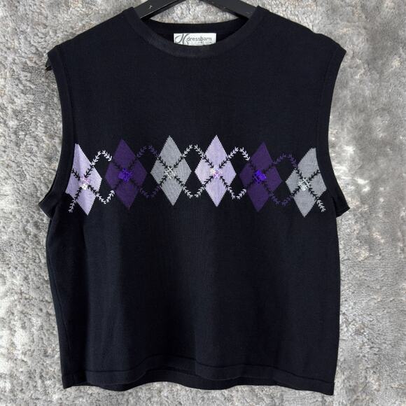 Dressbarn Petite Sz PL Geometric Cotton Blend Sweater Black Sleeveless Crew Neck - Picture 1 of 7